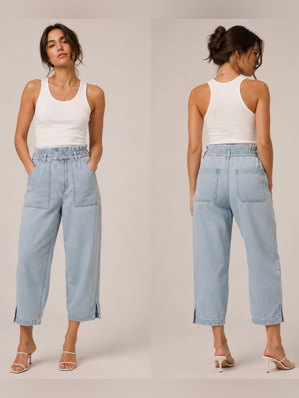 AG Adriano Goldschmied Paperbag Utility Barrel Jeans 27 Silk Blend Cropped